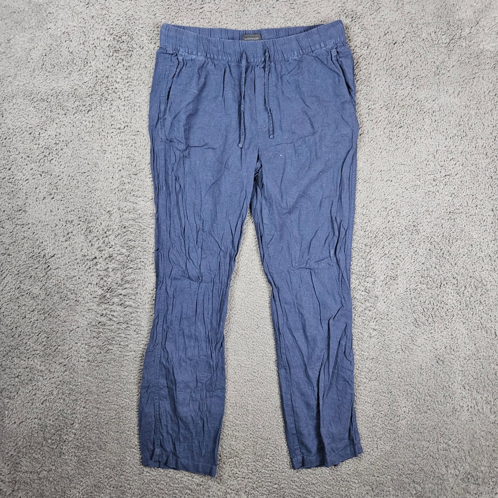 Magaschoni Mens Navy Blue Linen Blend Drawstring Jogger Pants Size Small